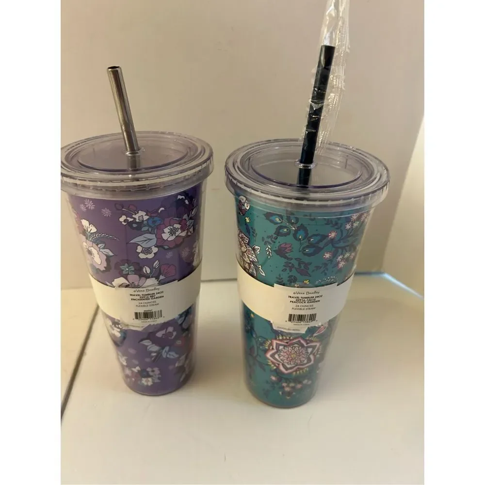 Vera Bradley‎ tumbler lot Purple Garden and Enchanted Garden 24 oz NEW